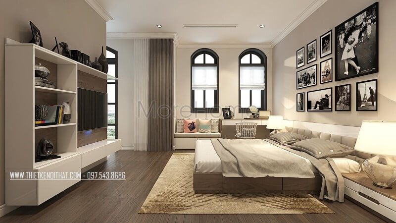 Kệ tủ ti vi gỗ công nghiệp với thiết kế nhiều ô trang trí cho phòng ngủ thêm sinh động, độc đáo