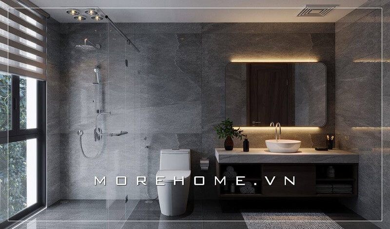 Sử dụng đá tự nhiên ốp phòng tắm tông màu xám lạnh mang đến một không gian phòng tắm tuyệt vời.